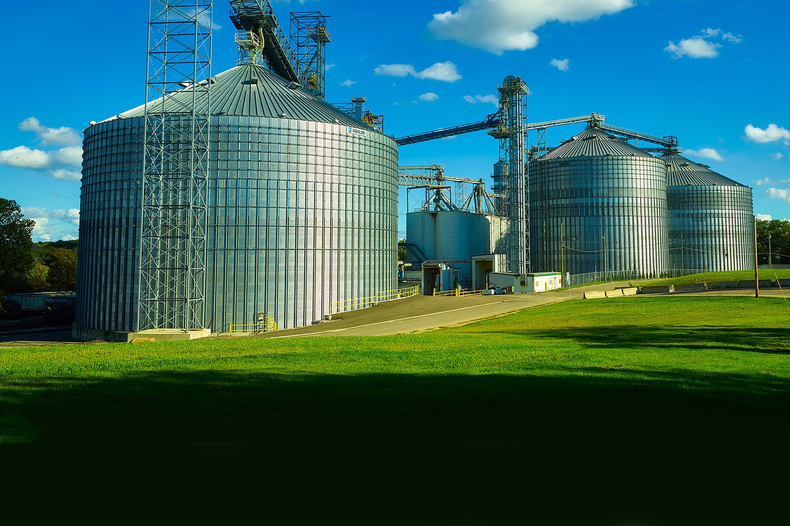 Photo of large grain storage bins